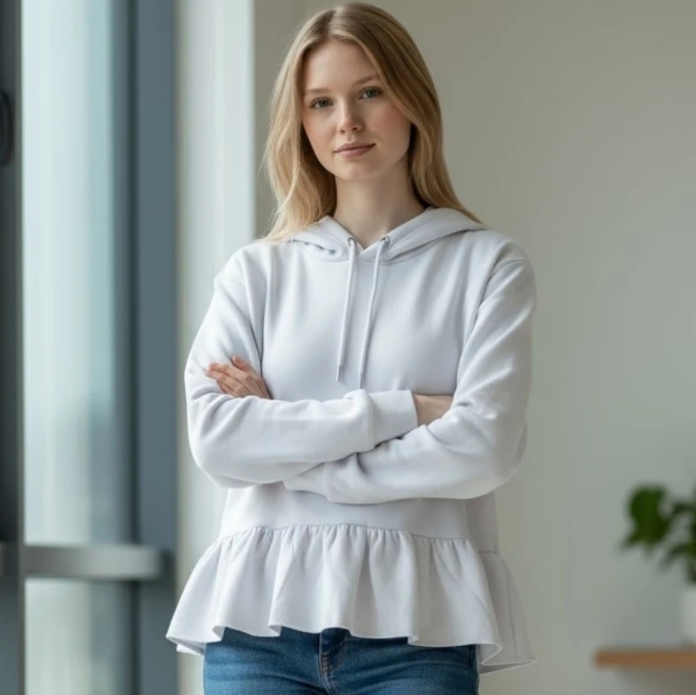 White S Oversized Cottagecore Fairycore Balletcore Raw Edge Peplum Hoodie NWOT